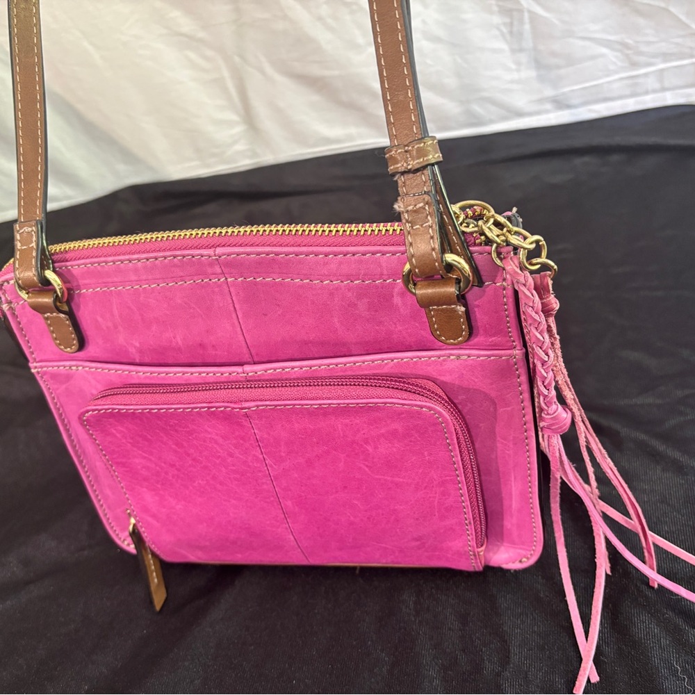 EUC Tignanello Pink and Brown Crossbody Bag with Gold Hardware